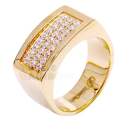 R2 Men's Stainless Steel Gold Plated 3 Rows CZ SET Pinky Ring Size 8-13 • $13.99