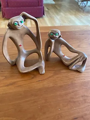 Vintage Mid-Century Modern MCM Stylized Ceramic Monkey Figurines • $14.99