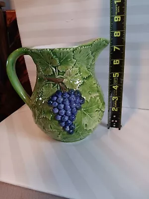 Bassano Of Italy 1804 Vintage Antique Pottery Ceramic Water Pitcher Grapes Green • $28.88