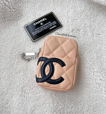 Auth Chanel Vintage Cambon Beige Black CC Logo Small Pouch • $825