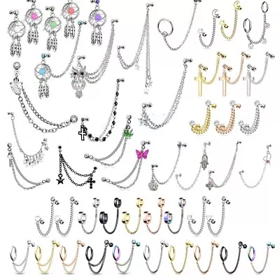 £5.99 • Buy Chain Linked Cartilage Tragus Earring - Helix Top Upper Ear Bar Stud Labret  