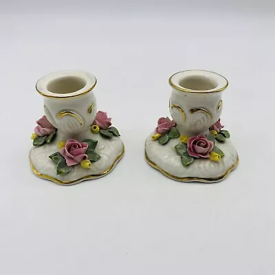 Dresden Germany Pair Of Porcelain Candlestick Holders Decorative Floral Vintage • $21.81