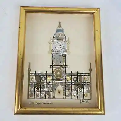 Vintage 1970 Big Ben England Horological Collage Framed Wall ART 7x9  L Kersh • $19