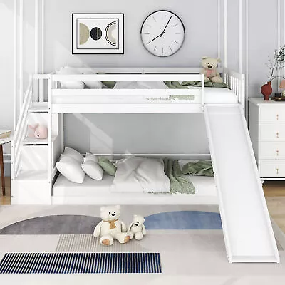 £409.99 • Buy 3FT Single Wooden Bunk Beds Kids Sleeper With Slide And Ladder Cabin Bed White