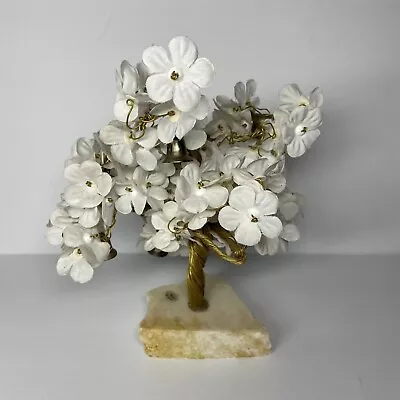 Vintage Marble Base Hand Made Wire Flower Tree Sculpture Bells Art Prosperity • $34.99