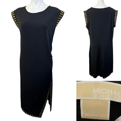 MICHAEL Michael Kors Dress Plus Size 3X Asymmetrical Black Gold Studded Shift • $24.50