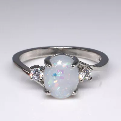 White Fire Opal Ring For Women Wedding Party 925 Silver Rings Jewelry Size 6-10 • $0.72