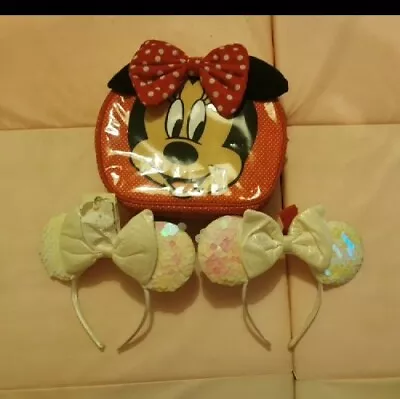 Disneyland Disney Red Minnie Mouse Bag Backpack Set And Sequin Mickey Ears  X2  • £6.50