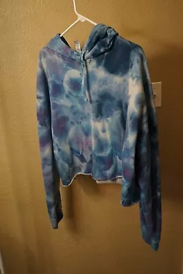 Independent Trading Company Blue Acid Tie Dye Wash Half Shirt Hoodie 2XL Women • £2.57