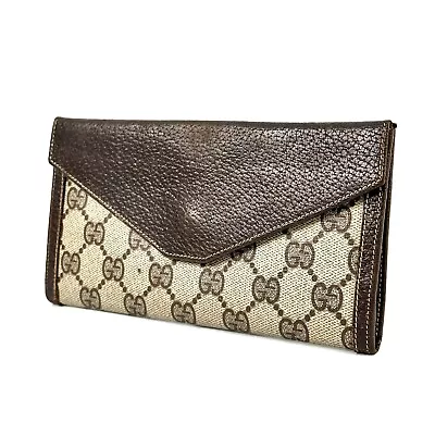 GUCCI Vintage Purse GG  PVC Leather Long Wallet Bifold Brown Authentic • $119