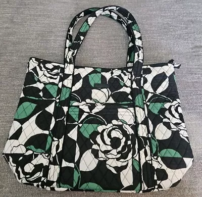 Vera Bradley Large Tote Bag Shoulder Travel Zipper Green Imperial Rose? • $14.99
