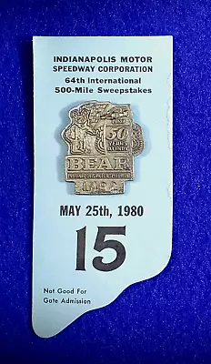 1980 Indy 500 SILVER #1492 Pit Pass Badge W/BUC #15 - JOHNNY RUTHERFORD WINS! • $89