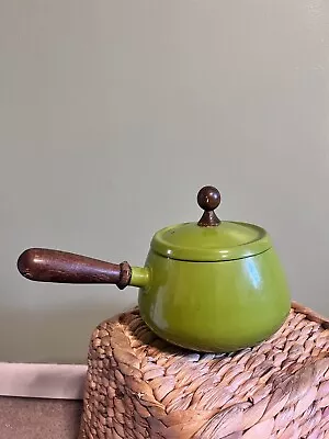 Vintage Avocado Green Enamel Fondue Pot With Wood Handle • $18