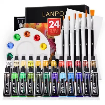 Acrylic Painting Set With 24 Tubes 6 Paint Brushes A Mixing Pallet 2 Canvases • £14.99