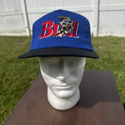 VINTAGE Budweiser Hat Cap Mens Snap Back Blue Black Football 90s Beer USA • $22.99