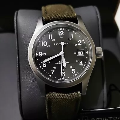 Hamilton Khaki Field Mechanical 38mm Mens Watch Green Canvas Strap Sapphire • £349.99