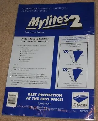 50 Mylites 2 Mil Mylar Large Comic Book /Thin Magazine Bags/Letter Sleeves 875M2 • $37.49