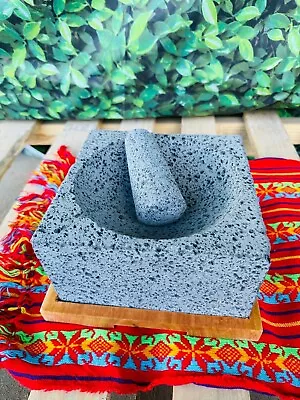 Molcajete Stone Square 8in With Wood Bottom Base • $55