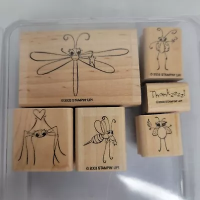 Stampin Up Cute As A Bug Wood Mounted Stamp Set Firefly Dragon Fly Lady Bug Bee • $13.99