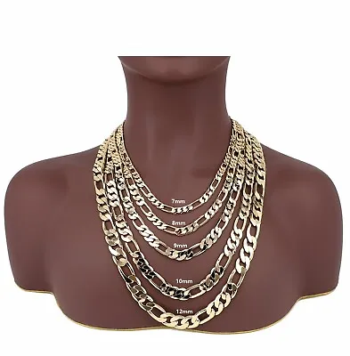 14k Italian Figaro Link Chain Necklace 7mm 8mm 9mm 10mm 12mm Gold Plated • $14.49