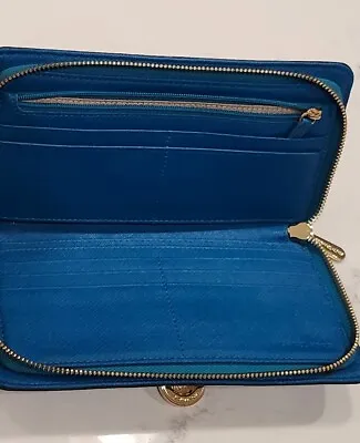 Michael Kors Teal Blue Zip Around Wallet With Gold Hardware • $39