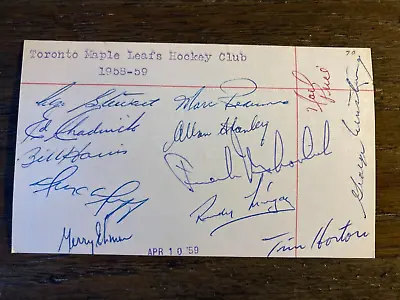 Toronto Maple Leafs 1958-59 Team Signed Hockey 3x5 Index Card Frank Mahovlich • $749