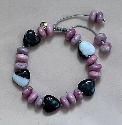 Nikki & Me/lola Rose Pink Magnesite & Zebra Jasper Semi Precious Heart Bracelet • £30