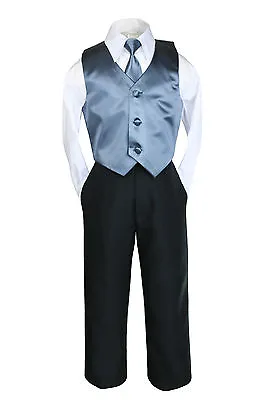 $41.99 • Buy 23 Color Satin 4 Piece Set Vest Necktie Boy Baby Toddler Formal Tuxedo Suit 8-20
