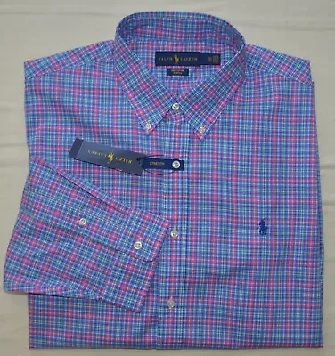 $34.99 • Buy New Medium M POLO RALPH LAUREN Men Shirt Button Down Pink Blue Plaid Long Sleeve