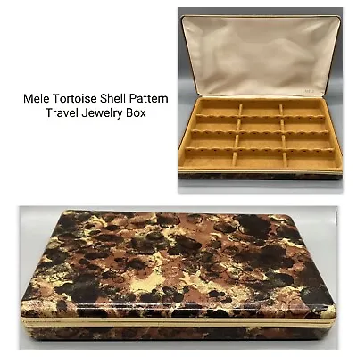 Vintage MELE Tortoise Clam Shell Yellow Lining TRAVEL Jewelry Box 10x6 • $24.99
