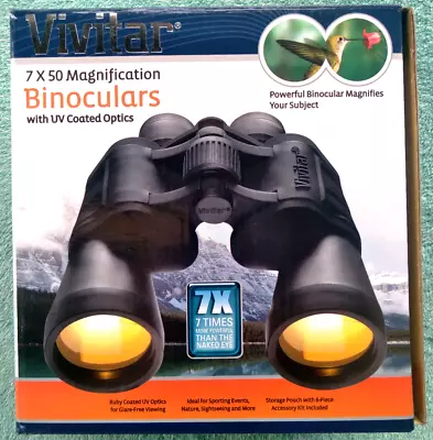 Nos Vivitar 7 X 50 Binoculars Uv Coated Optics W/ Case Strap Lens Capsmanual • $14