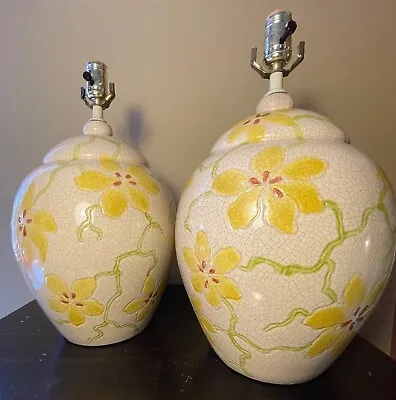 Vintage Pair 1960’s Mid-century Haeger Pottery Table Lamps Ginger Jar Floral  • $950