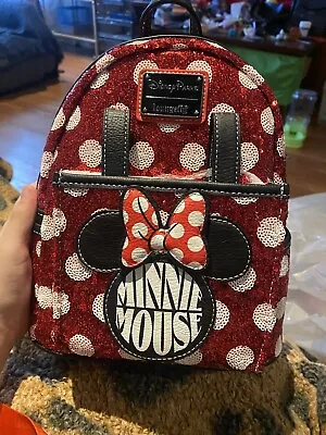 Disney Minnie Mouse Sequin Polka Dot Loungefly Mini Backpack Retail 100$ • $60