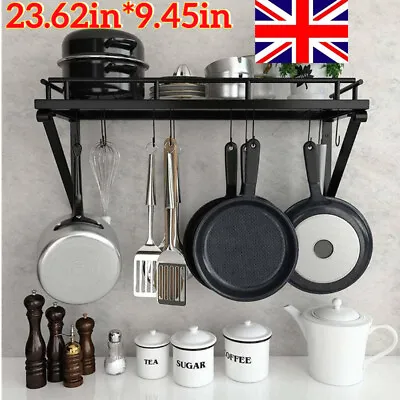 Kitchen Hanging Pot Pan Rack Wall Mount Iron Storage Shelf Saucepan Holder UK • £17.99