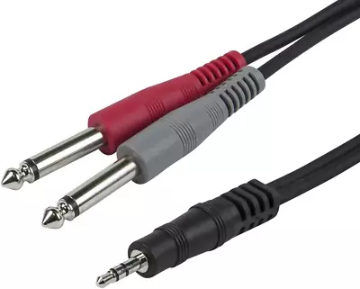 1/8 Inch TRS Male To Dual 1/4 Inch TS Male Cable 5 Feet Black • $17.07