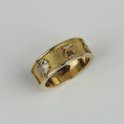 Unique Vintage 14k Yellow Gold Mens Freemason Masonic Band Ring Size 11.25 • $639