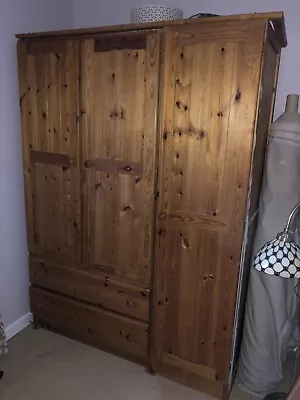 £20 • Buy Three Door Pine Wardrobe With Two Drawers - Needs Some TLC