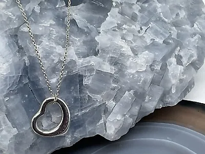 Tiffany ELSA PERETTI Sterling Small OPEN HEART Pendant Necklace * Tiffany Pouch • $140