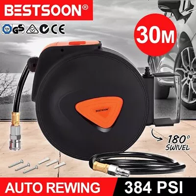 30m BESTSOON Retractable Air Hose Reel Compressor Auto Rewind Wall Mounted • $109