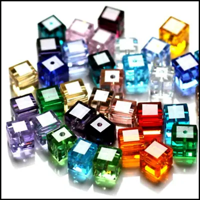 100Pcs 4mm Cube Crystal Glass Loose Beads For Jewelry DIY Making Spacer Bead • $1.45