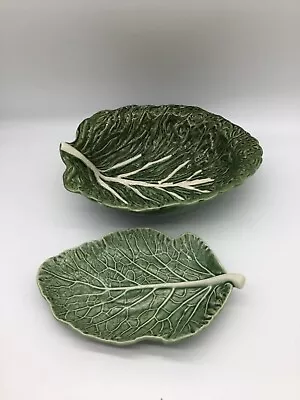 Set Of 2 Serving Dishes Made In Portugal Cabbage Leaf Green Design • $58