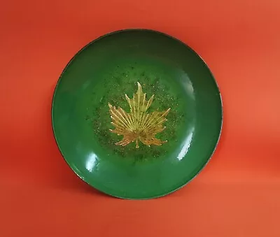 Rare Curtis Jere  Artisan House  Green Enamel/Copper Maple Leaf Art Bowl 11  • $139.99