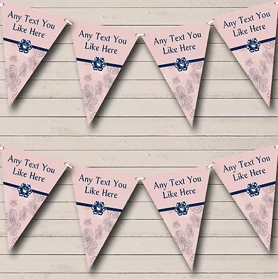 Dusty Coral Pink Navy Blue Shabby Chic Garden Tea Party Bunting Banner • £4.99