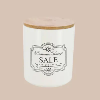 SPRING CLEARANCE: Ceramic Jar With Wooden Lid - Salt - 10 X 12 H Cm • £7