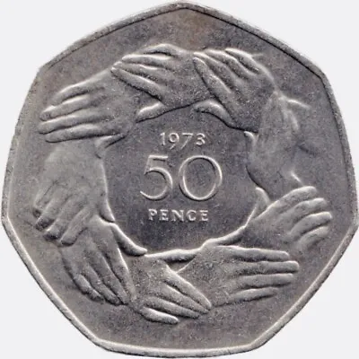 1973 50p EEC BREXIT RING OF HANDS COIN COLLECTABLE OLD LARGE STYLE FIFTY PENCE • £1.99