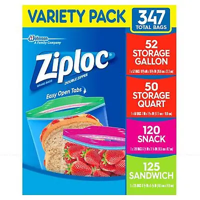 Ziploc Double Zipper Gallon Quart Snack Sandwich Freezer Variety Pack 347 Bags • £32.49