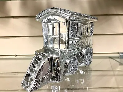 Xxl Wagon Gypsy Original Silver Crushed Diamond Carriage Ornament Shelf Bling • £29.99