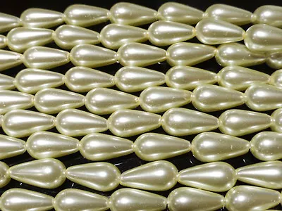 £1.30 • Buy 10 X Cream Ivory Glass Teardrop Drop Pearls 16mm X 8mm Imitation Faux Beads GB22