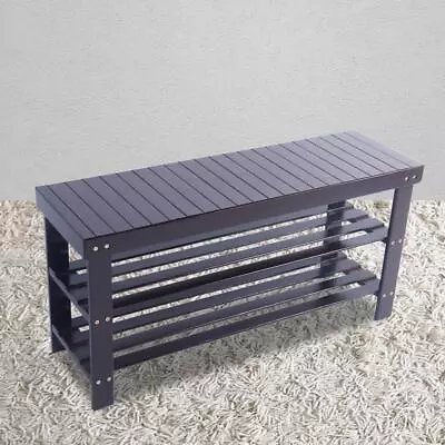 Bamboo Solid Wood Shoe Bench Storage Rack Seat Organizer Entryway Hallway Shelf • $35.59