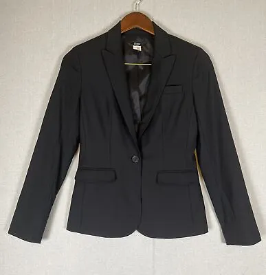 J Crew Size 2 Womens Blazer Jacket Black Wool Single Breasted Button Career EUC • $39.95